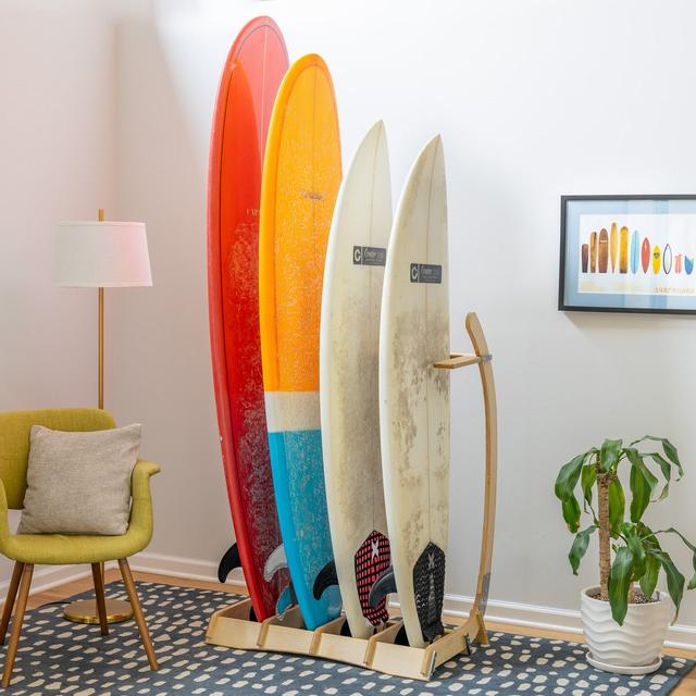 4 Surfboard Floor Rack | Wood Surf Stand