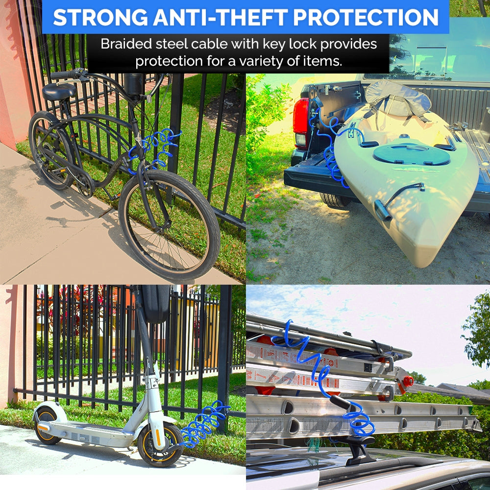 DocksLocks® Anti-Theft Weatherproof Coiled Security Cable with Key Lock (5&