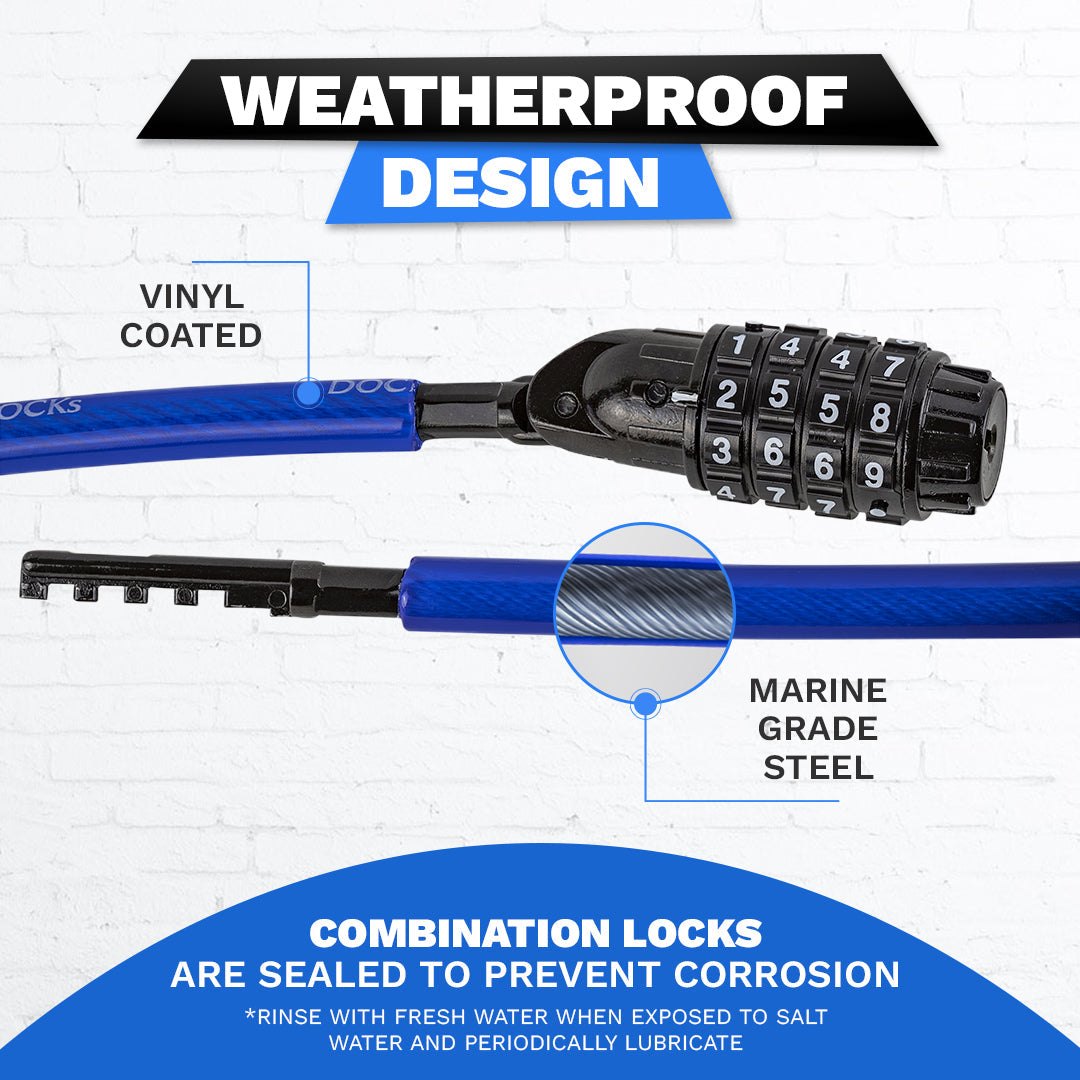 DocksLocks® Anti-Theft Weatherproof Straight Security Cable with Re-settable Combination Lock (5&