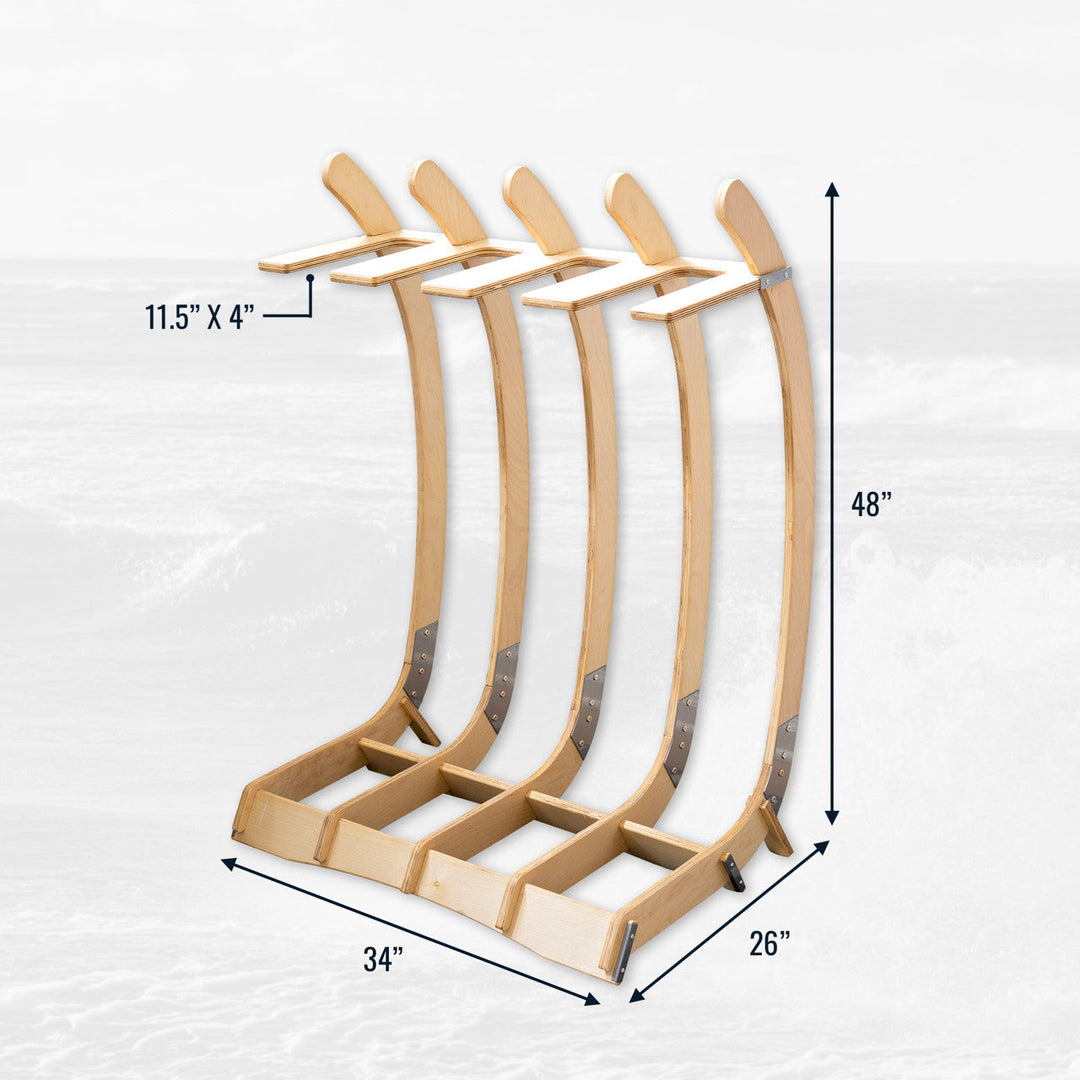 Big Sur Surfboard Storage Wood Stand | Holds 4 Surfboards