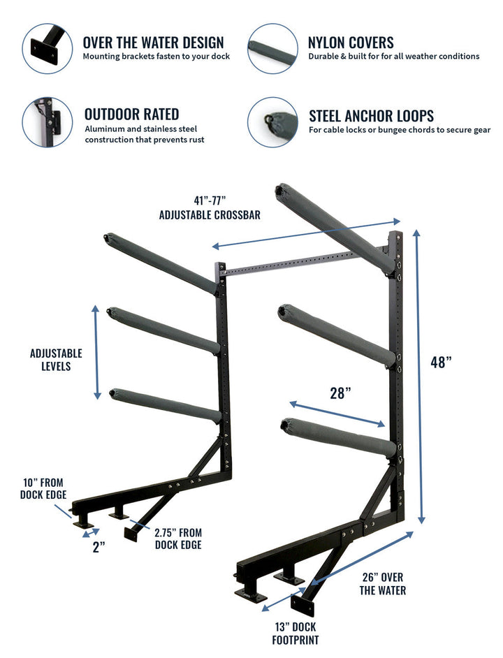 Chesapeake Kayak Storage | Adjustable Dock Rack | Over The Water | 4 Levels