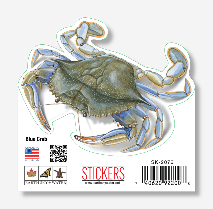 Blue Crab Nature Sticker, 3.5" wide